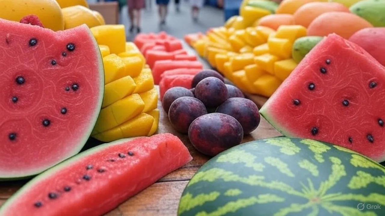 Street Fruits: পথে বিক্রি হওয়া ফল এবং কাটা ফল।