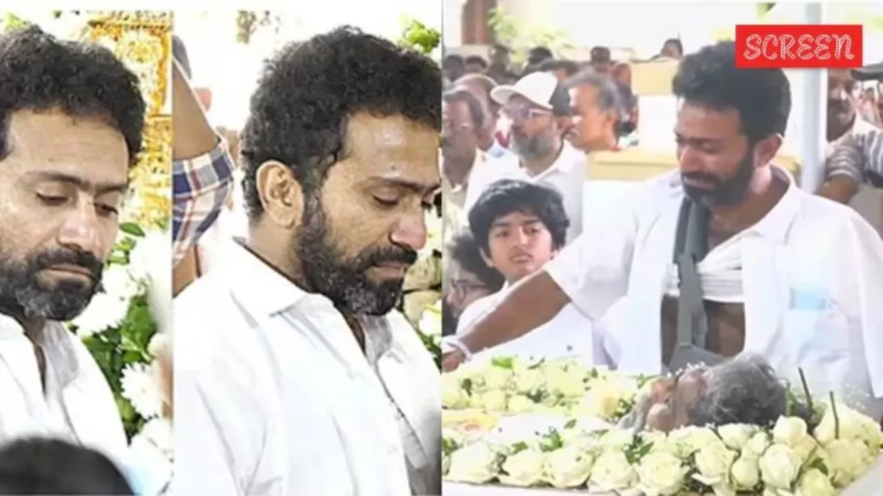 Shine Tom Chacko arrives to bid final goodbye to father who died in car accident cried emotionally 
