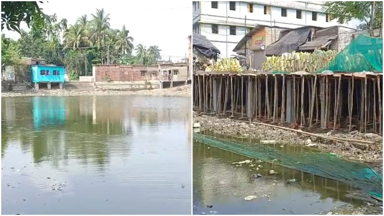 Jaynagar II pond filling,  night vigil residents,  illegal construction,  community protest  ,South 24 Parganas pond issue,জয়নগর ২  ,পুকুর ভরাট  ,রাতের পাহারা,  অবৈধ নির্মাণ,  স্থানীয় বাসিন্দা প্রয়াস