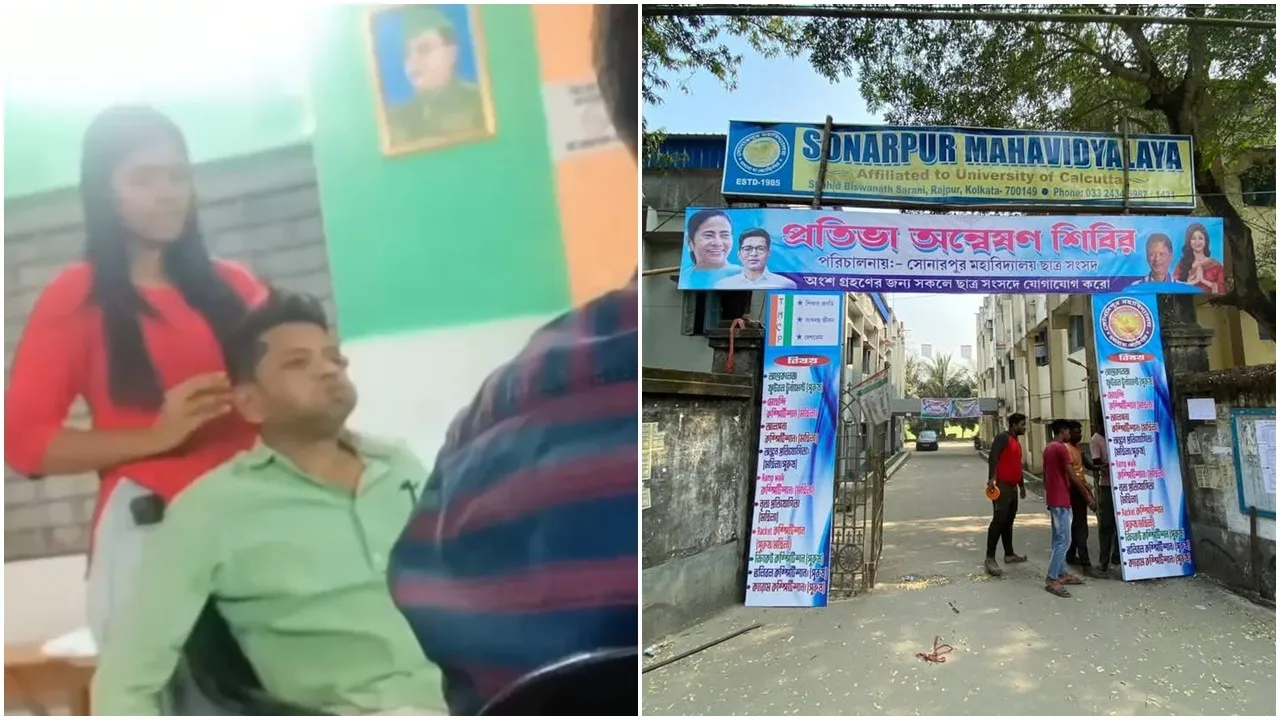Sonarpur College student leader headscarf adjustment  ,TMC student wing viral video Sonarpur  ,college student head tie gesture video,  student politics Sonarpur video controversy  ,Trinamool campus behavior Sonarpur,সোনারপুর কলেজ ছাত্রনেতা মাথার টিপে দিচ্ছেন,  তৃণমূল ছাত্রনেতা ভাইরাল ভিডিও  ,কলেজ ছাত্র-পাত্রীর আচরণ বিতর্ক  ,সোনারপুর ছাত্র রাজনীতি ভিডিও  ,মাথা ঢেকে দেওয়ার ভিডিও সোনারপুর,Manojit Mishra,মনোজিৎ মিশ্র