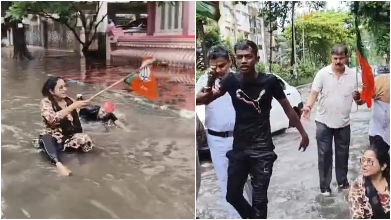 Bidhannagar waterlogged Salt Lake swim protest  ,BJP youth protest swim waterlogged road Bidhannagar July 25 2025  ,Salt Lake drainage failure BJP protest swimming roads,  Bidhannagar Municipality waterlogging protest Salt Lake,বিধাননগর জলাবদ্ধ সল্টলেক সাঁতার প্রতিবাদ,  BJP যুবমোর্চা সাঁতার জলমগ্ন রাস্তা,  সল্টলেক নিকাশি ব্যর্থতা জল জমে রাস্তা,  বিধাননগর পুরনিগম জলাবদ্ধতা প্রতিবাদ