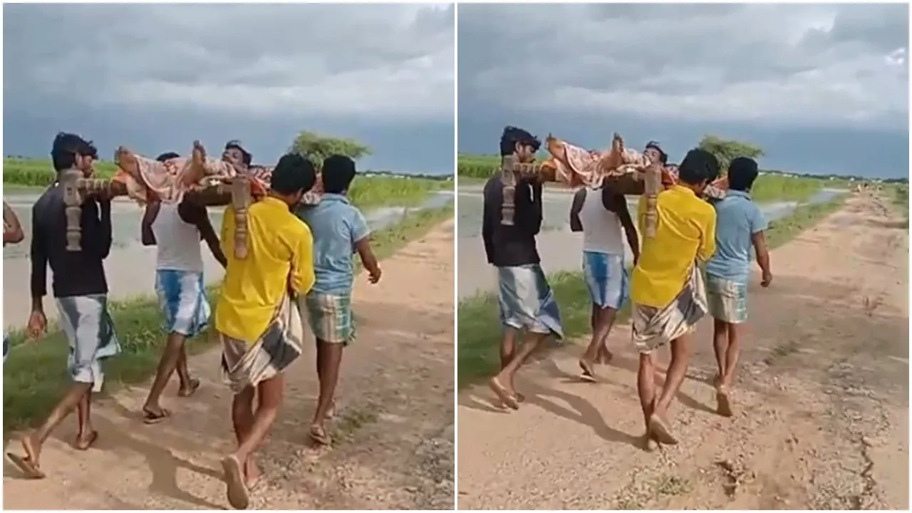 সুতি রাস্তা দুরবস্থা, মুর্শিদাবাদ খাটিয়ায় রোগী, উমরাপুর এলাহাবাদ রাস্তায় অ্যাম্বুলেন্স যায় না, পঞ্চায়েত রাস্তা উন্নয়ন, সুতি-২ ব্লক রোড কন্ডিশন, MGNRGA রাস্তা নির্মাণ, রাস্তা ভাঙার ভিডিও ভাইরাল, খাটিয়ায় অন্তঃসত্ত্বা পরিবহণ, Murshidabad road condition, Suti 2 Block patient carry viral video, ambulance can't reach Suti, West Bengal rural roads, broken road viral video Bengal, MGNREGA road damage Bengal, Umrapur village road collapse, Paripur village road delay, Bengal rainy season road crisis, khatia patient viral Bengal          Ask ChatGPT