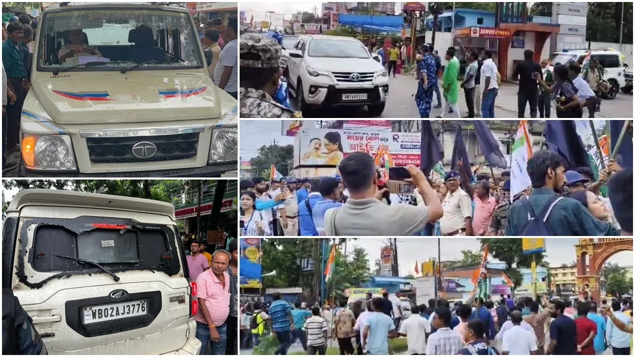 Suvendu Adhikari,  Khagrabari, Cooch Behar,  Convoy attack,  BJP leader convoy targeted  ,Political clash in West Bengal,  BJP vs TMC violence,  Security concern  ,5 August 2025 news  ,Cooch Behar political violence  ,Suvendu Adhikari news,শুভেন্দু অধিকারী,  খাগড়াবাড়ি, কোচবিহার,  কনভয়ে হামলা  ,বিজেপি নেতার গাড়িবহরে আক্রমণ  ,রাজনৈতিক সংঘর্ষ পশ্চিমবঙ্গ , বিজেপি বনাম তৃণমূল,  নিরাপত্তা ব্যবস্থা প্রশ্নে  ,৫ অগাস্ট ২০২৫ খবর  ,কোচবিহার রাজনৈতিক সহিংসতা,  শুভেন্দু অধিকারী সংবাদ