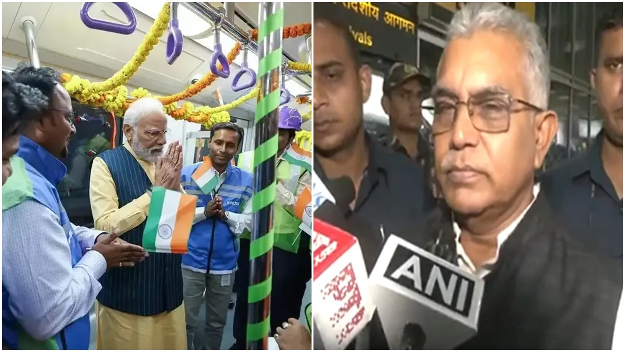 Mamata Banerjee, Narendra Modi, Dilip Ghosh, Kolkata Metro Project, Kolkata Metro Inauguration, BJP vs TMC, West Bengal Politics, Metro Rail Expansion, Jai Hind Airport Metro, Sealdah Esplanade Metro, Metro Politics Kolkata, Centre vs State, Mamata vs Modi