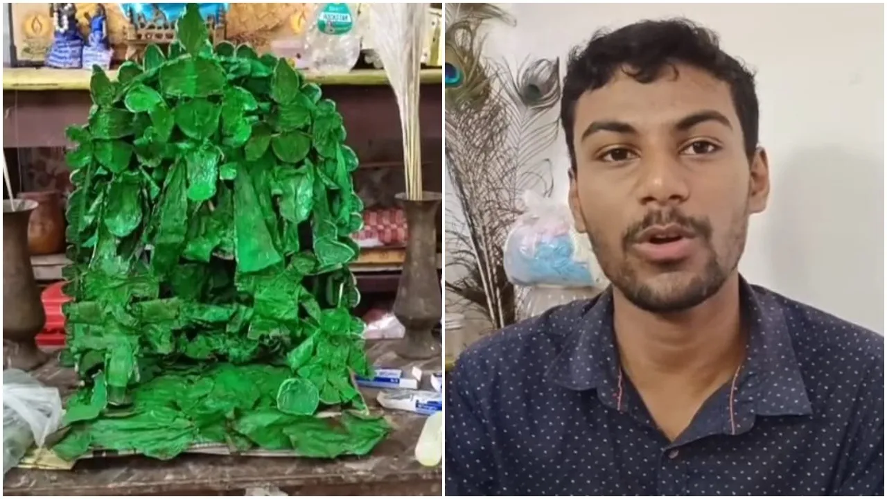 Belpata Durga idol Sonarpur,  Joymallya Mondal Belpata Durga creation,  Innovative Durga idol made of Bel leaves,  Handmade Bel leaf Durga Sonarpur news,  Sonarpur Belpata Durga craftsmanship,  Bel leaf Durga artistry by Joymally Mondal,Durga Puja 2025, বেলপাতার দুর্গাপ্রতিমা সোনারপুর  ,জয়মল্য বেলপাতা দুর্গা সৃষ্টি  ,সৃষ্টিশীল জয়মল্য মণ্ডল শিল্প  ,বেলপাতা দিয়ে প্রতিমা বানানো  ,সোনারপুরে অভিনব দুর্গা প্রতিমা খবর,  বেলপাটা দুর্গা শিল্প-প্রতিভা