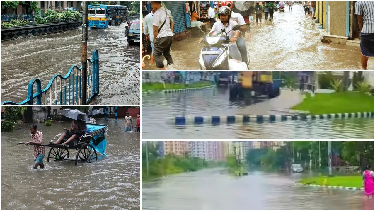 Debipaksha Rainfall,  Low Pressure Impact  ,Kolkata Waterlogging,  Districts Flooded , Government Schools Puja Holiday,  South Bengal Weather,  Heavy Downpour,  Red Alert  ,traffic Disruption  ,Commuter Hardship  ,Durga Puja Preparations  ,Monsoon Low Pressure,দেবীপক্ষের বৃষ্টি,  নিম্নচাপের গর্জন,  কলকাতা জলাবদ্ধতা,  জেলা ভাসল বৃষ্টিতে,  সরকারি স্কুলে পুজোর ছুটি  ,দক্ষিণবঙ্গ আবহাওয়া,  প্রবল বর্ষণ  ,রেড অ্যালার্ট  ,যান চলাচল ব্যাহত,  দুর্ভোগে যাত্রীরা  ,দুর্গাপুজো প্রস্তুতি  ,মৌসুমি নিম্নচাপ
