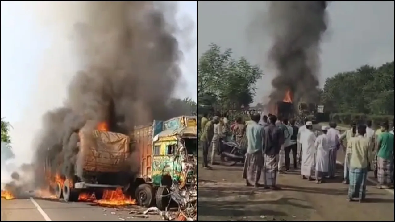 sagardighi-highway-truck-fire-west-bengal