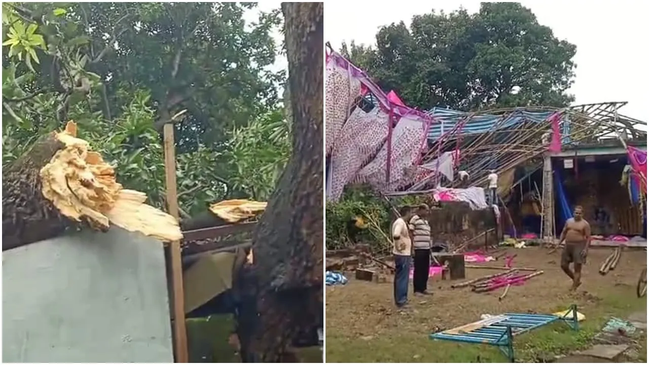 চন্দননগর ঝড়  ,টর্নেডো চন্দননগর,  নাড়ুয়া শান্তিপাড়া ঝড়  ,পুজো প্যান্ডেল ভেঙে পড়া,  বাড়ির চাল উড়ে যাওয়া,  গাছ উপড়ে পড়া  ,টোটো পুকুরে গড়িয়ে যাওয়া  ,পশ্চিমবঙ্গ ঝড় ক্ষয়ক্ষতি,  চন্দননগর বিদ্যুৎ সংযোগ বিচ্ছিন্ন  ,ক্ষণিকের ঝড় চন্দননগর,Chandannagar tornado , Chandannagar storm damage  ,Narua Shantipara storm,  Durga puja pandal collapse  ,Pandal roof blown away  ,House roof damaged by storm,  Trees uprooted Chandannagar  ,Toto rickshaw fell into pond  ,West Bengal mini tornado , Chandannagar power outage storm,  Sudden morning storm Bengal,  Tornado-like storm in Chandannagar