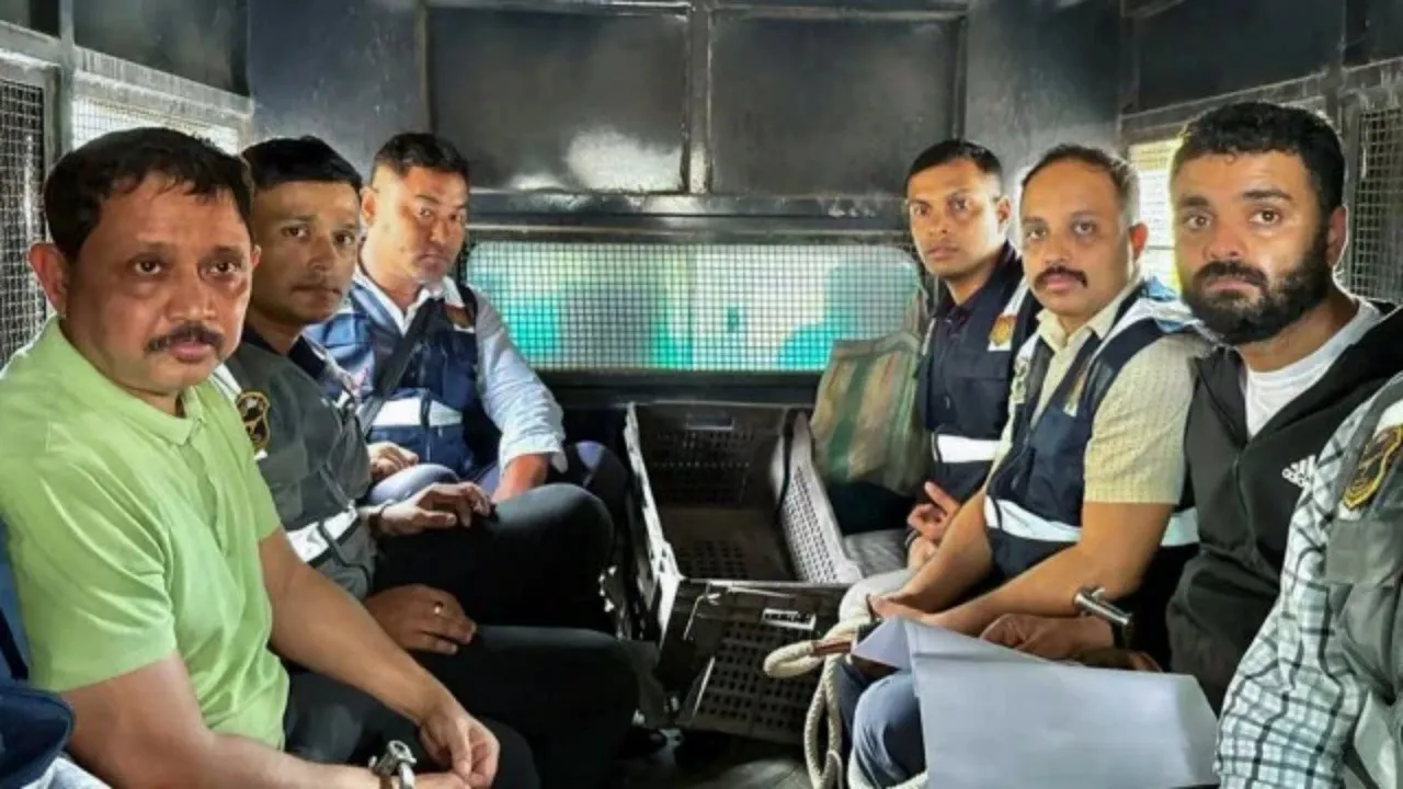 CID-arrests-singer-Zubeen-Gargs-manager-Siddhartha-Sharma-right-and-festival-organiser-Shyamkanu-Mahanta-left-from-Delhi-on-Wednesday.-ANI