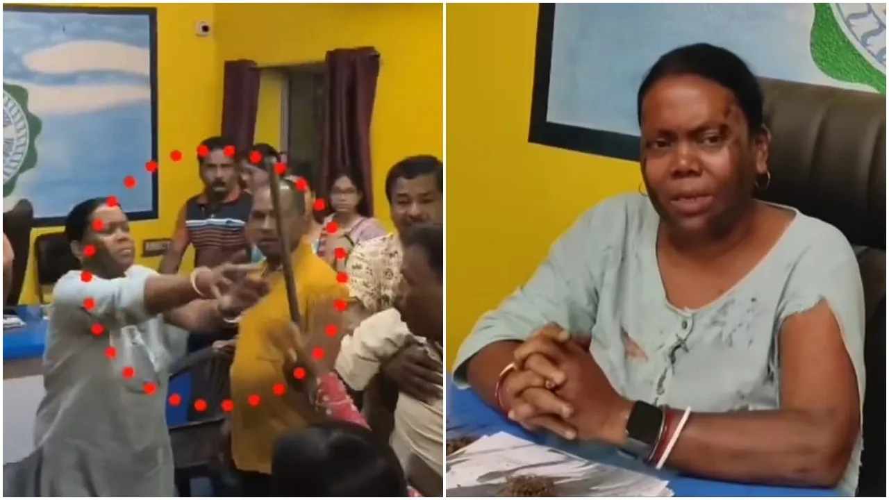 TMC infighting, Kharagpur panchayat clash, Panchayat head Dipali Singh, Sujata Dey, West Midnapore news, Trinamool Congress internal feud, viral video, panchayat meeting fight, ink attack, Bengal politics, breaking news West Bengal, TMC violence,তৃণমূল অন্দরের বচসা, খড়্গপুর পঞ্চায়েত, পঞ্চায়েত প্রধান দিপালী সিং, সুজাতা দে, পশ্চিম মেদিনীপুর খবর, তৃণমূল গোষ্ঠীদ্বন্দ্ব, ভাইরাল ভিডিও, পঞ্চায়েত বৈঠক, মারপিট, রাজনৈতিক চক্রান্ত, breaking news পশ্চিমবঙ্গ, তৃণমূল সহিংসতা
