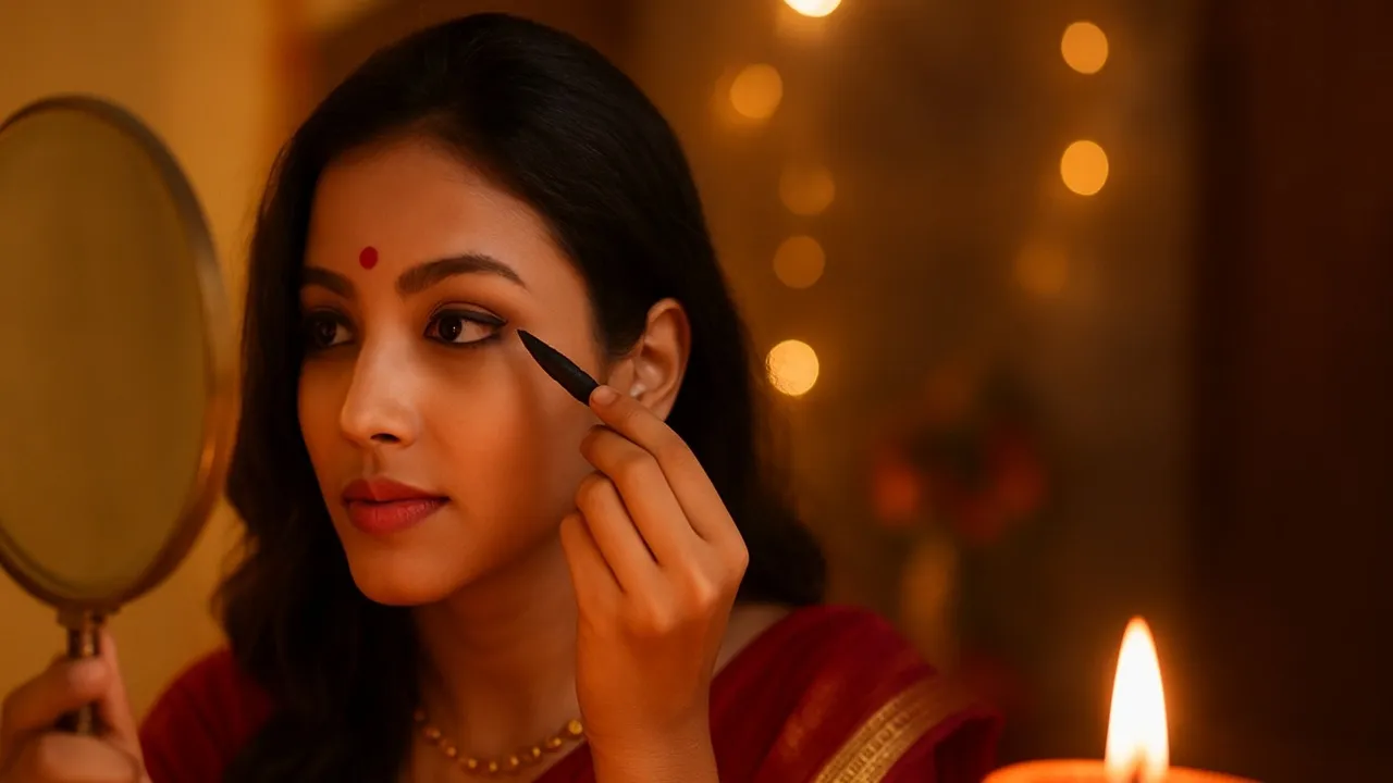 Kajal on Diwali: দীপাবলিতে চোখে কাজল পরার চল আছে।