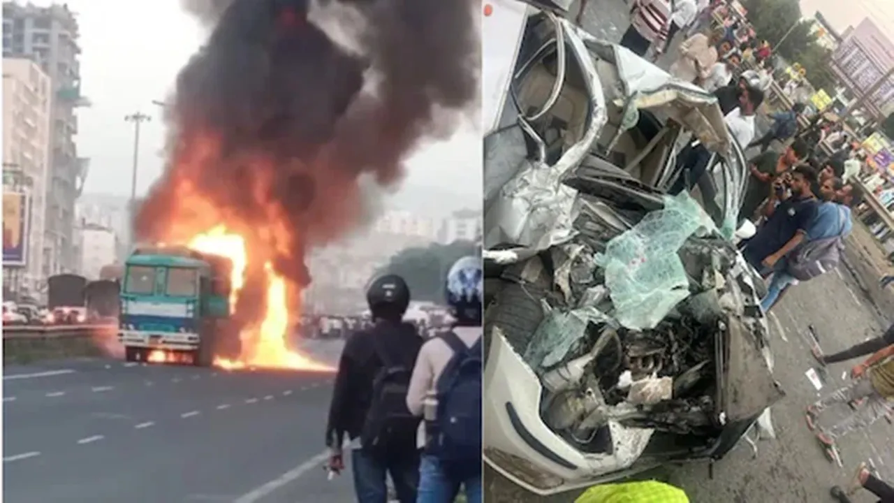 "Pune News, Pune Hindi News, Pune Latest News, Pune Road Accident, Road Accident, Accident on Pune-Bengaluru Highway, Maharashtra News, Eight people burnt alive in road accident,