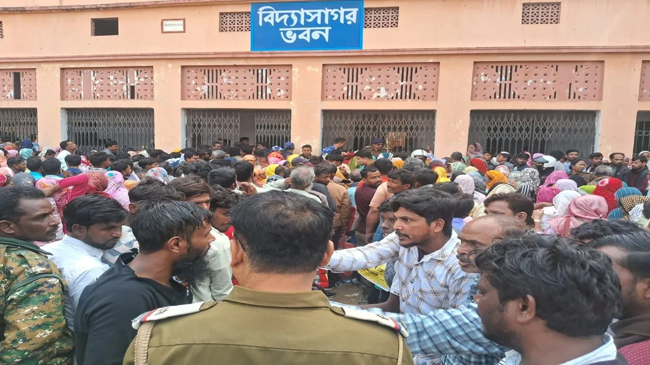 Malda SIR hearing violence, Englishbazar district school clash, SIR hearing centre unrest, Malda district school violence, Englishbazar police presence clash, SIR voter hearing chaos Malda, Malda political clash Congress TMC, women fall ill at SIR centre, Malda voter harassment SIR, Englishbazar SIR controversy