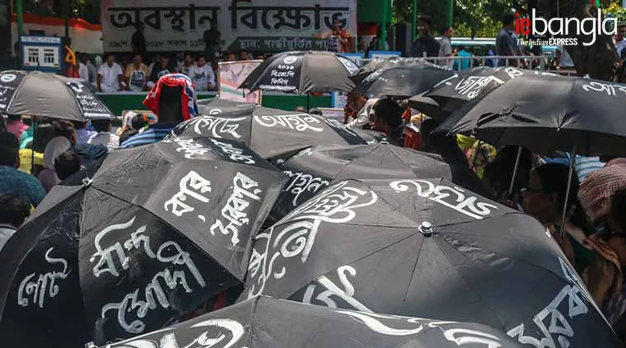 TMC Dharna manch for Petrol price hike Express photo Shashi Ghosh