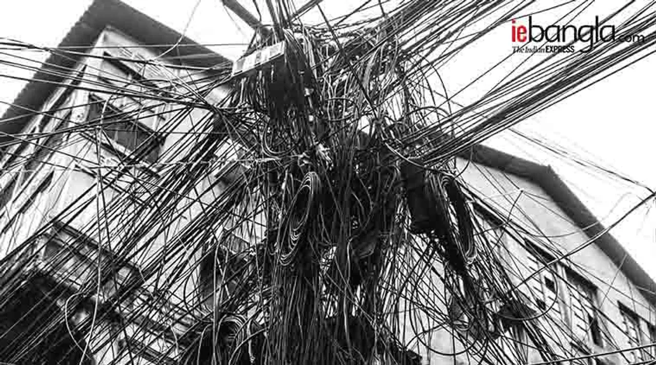 electrical, তার, Cable, ইলেকট্রিক, Kolkata, তারের জাল, pole, দৃশ্যদূষণ, city, দুর্গাপূজা, safety threat