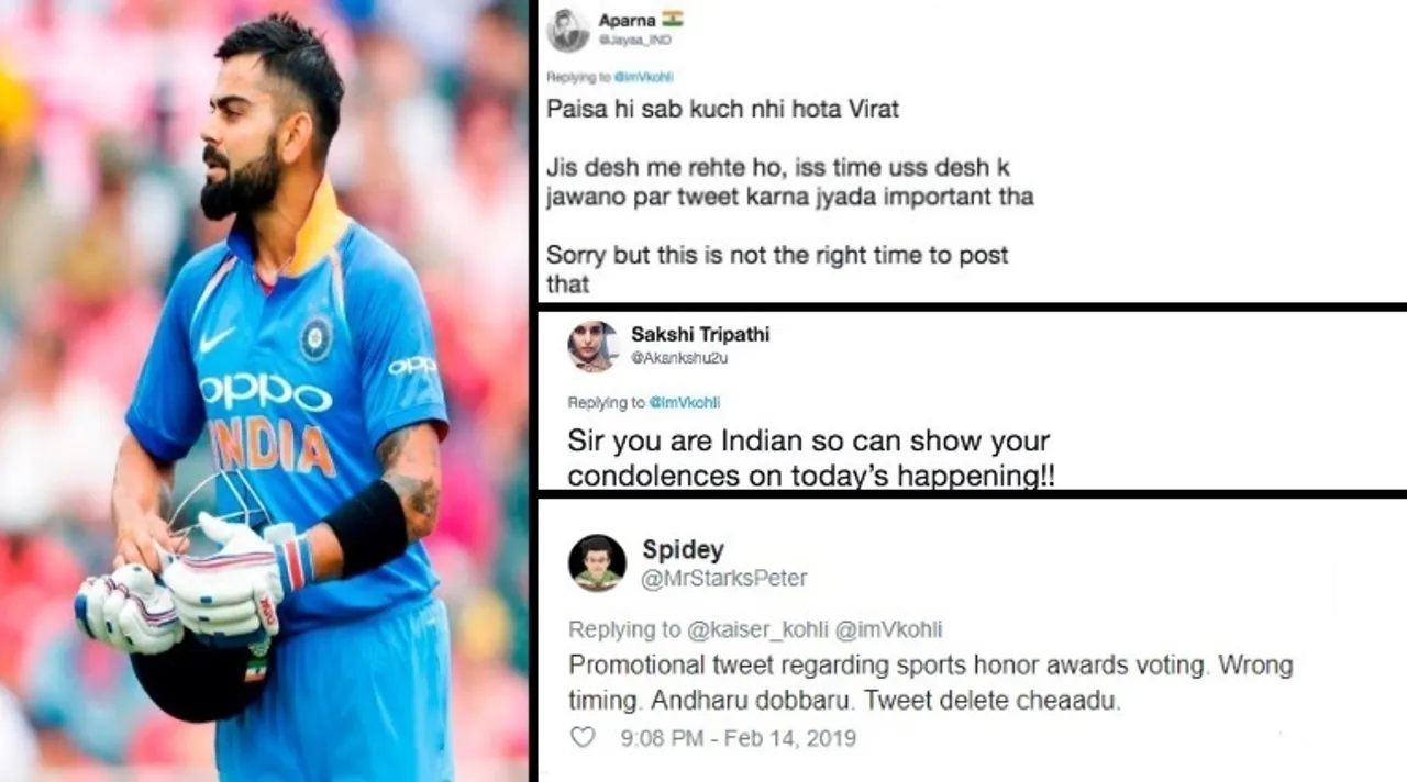 Virat Kohli slammed for ill-timed Twitter post amid outrage over Pulwama tragedy