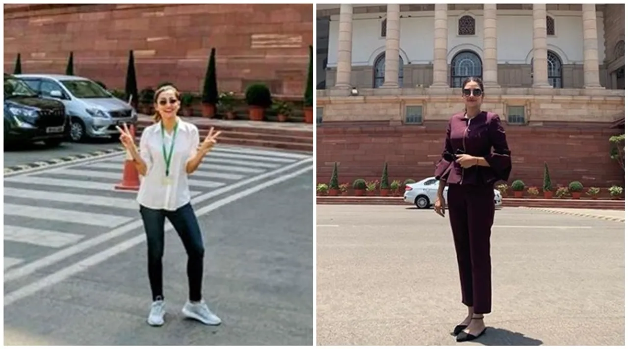 Mimi and Nusrat photosession in front of parliament viral