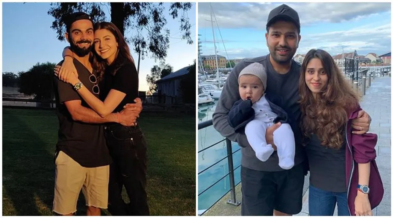 rohit sharma and virat kohli with their wives