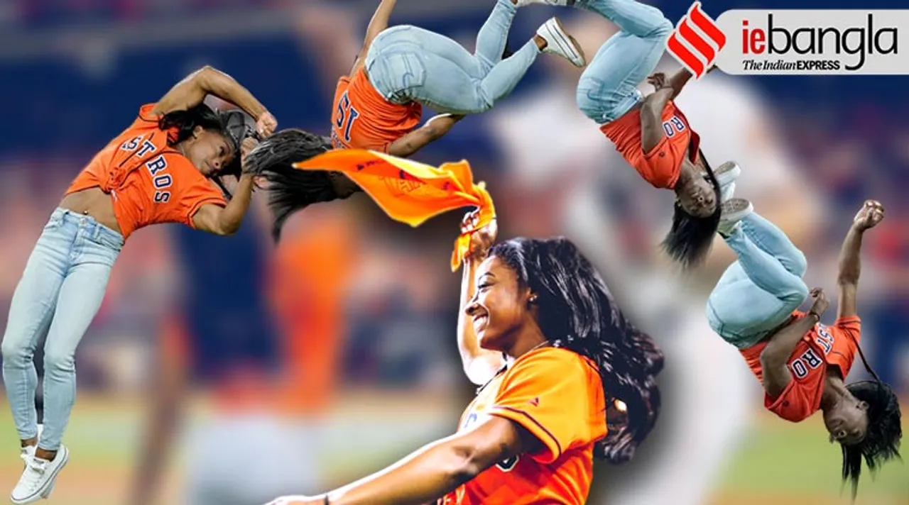 Simone Biles backflip at baseball