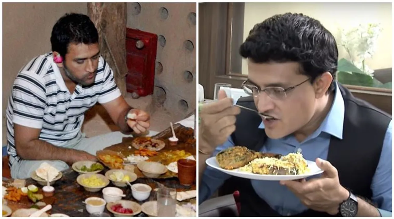 Sourav Ganguly and MS Dhoni eating