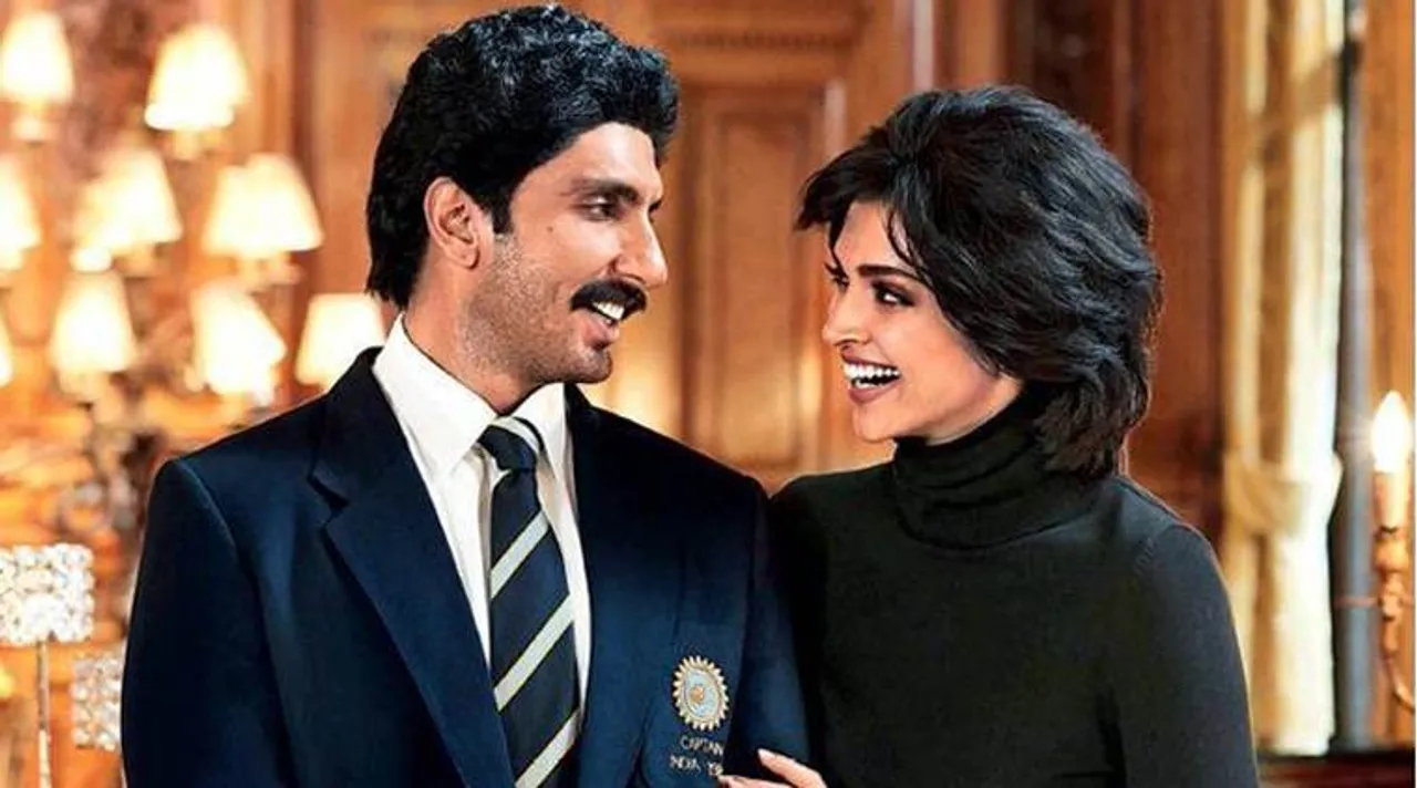 Ranveer Singh and Deepika Padukone as Kapil Dev and Romi Dev in 83