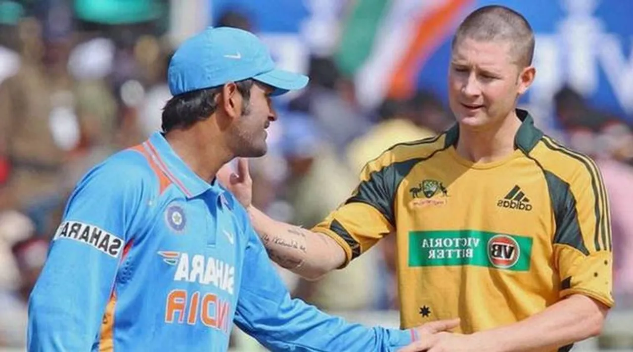Michael Clark with MS Dhoni