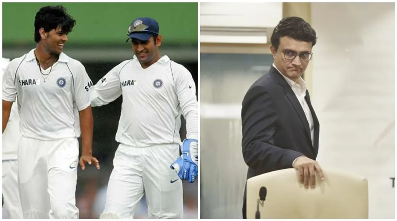 RP Singh with MS Dhoni and Sourav Ganguly