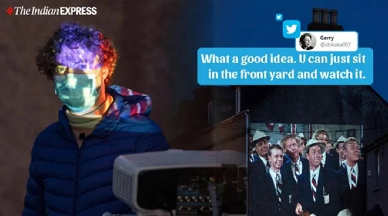 Community movie night amid lockdown through terrace wall projection in an Irish neighbourhood