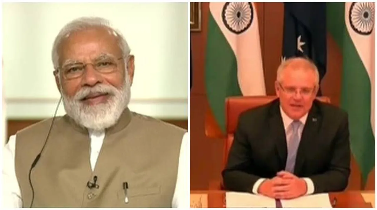 prime minister narendra modi, মোদী ভার্চুয়াল বৈঠক, মোদী, মরিসন, ভারত অষ্ট্রেলিয়া australian pm scott morrison, india australia bilateral relations, মোদী মরিসন modi-morrison virtual summit, pm modi l;augh, australiam pm samosa story, indian express bangla