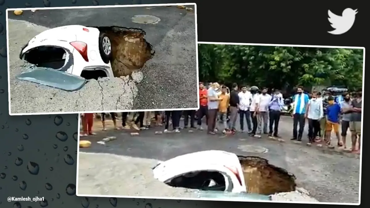 sinkhole delhi car dwaraka sector viral