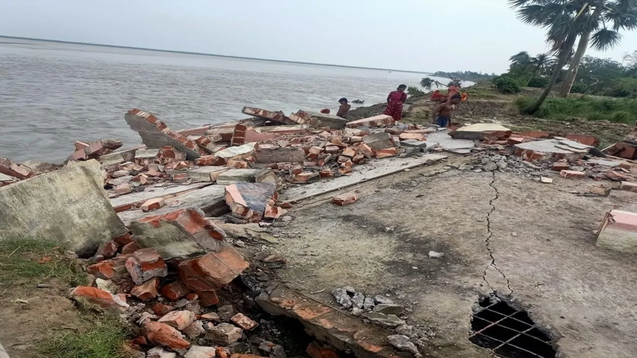 School building is collapse down at hooghly river in ghoramara island