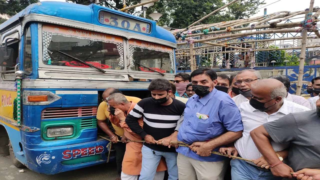 West Bengal bus owners and Tmc supporters protest against price hike of petrol, diesel at kolkata