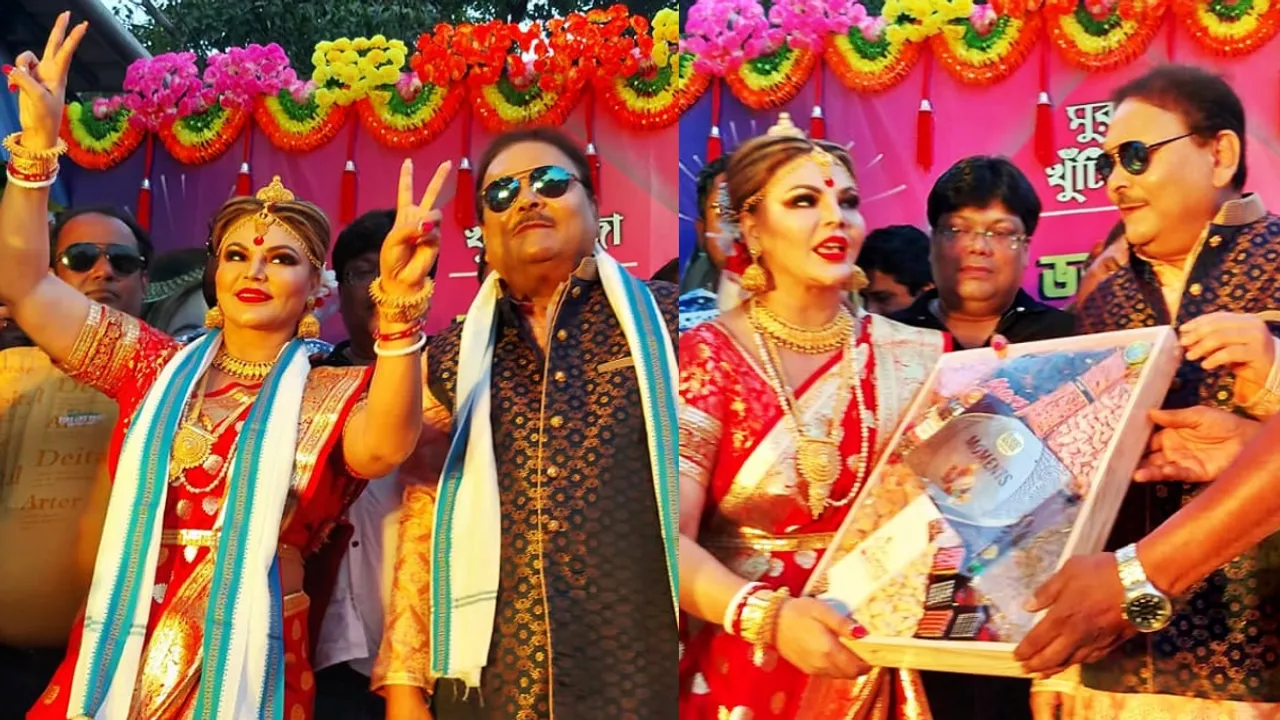 Madan Mitra, Rakhi Sawant, diwali 2021, Rakhi Sawant in Kolkata for Puja openning, রাখী সাওয়ান্ত, মদন মিত্র, মদনের সঙ্গে কালীপুজোর উদ্বোধনে রাখী সাওয়ান্ত, bengali news today