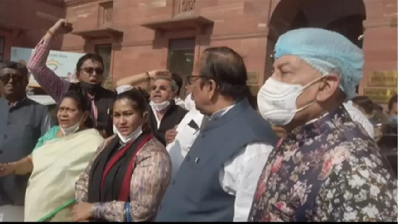 Tmc Mps protest at delhi regarding Tripura issue