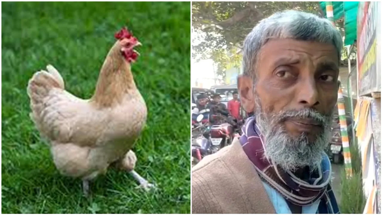 An old man appeared at the police station to lodge a complaint of killing a chicken in Kashipur