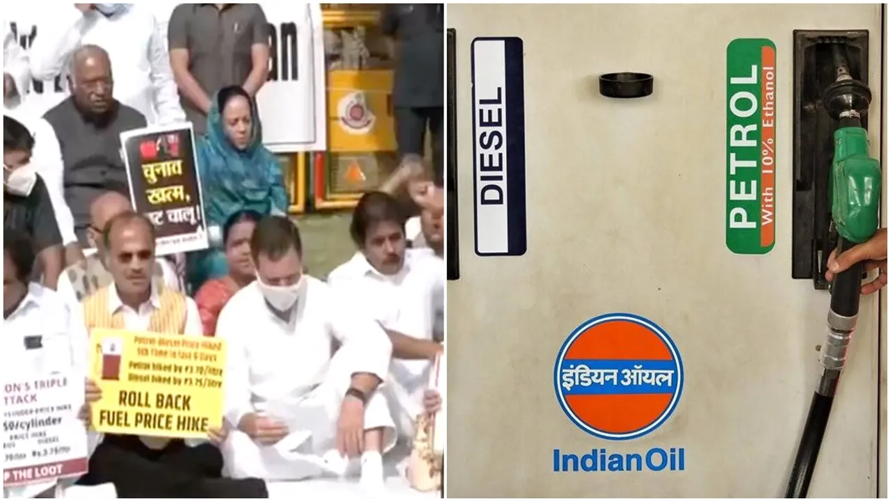 Congress leaders led by Mp Rahul Gandhi protest against fuel price hike