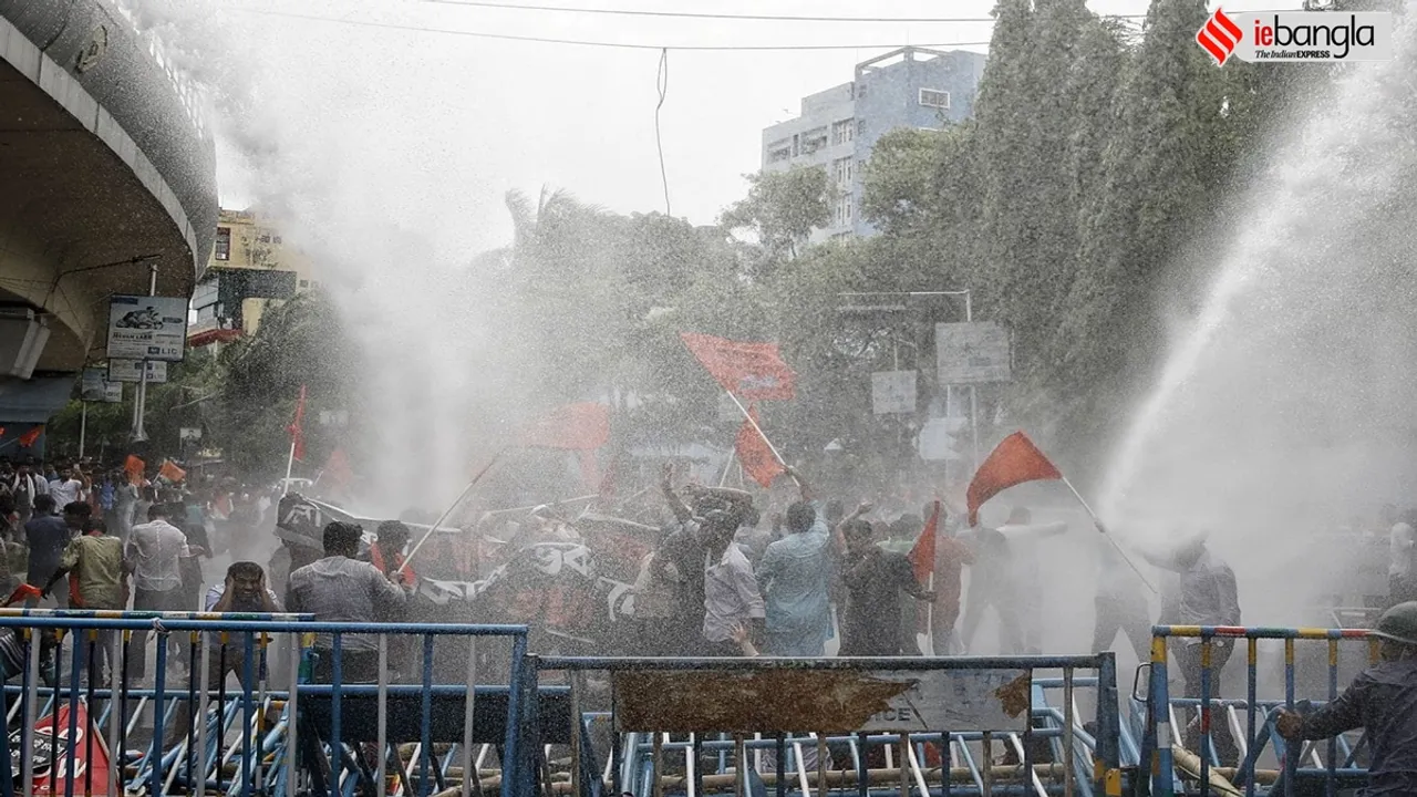 abvp rally bikash vaban police lathi charge water-canon saltlake