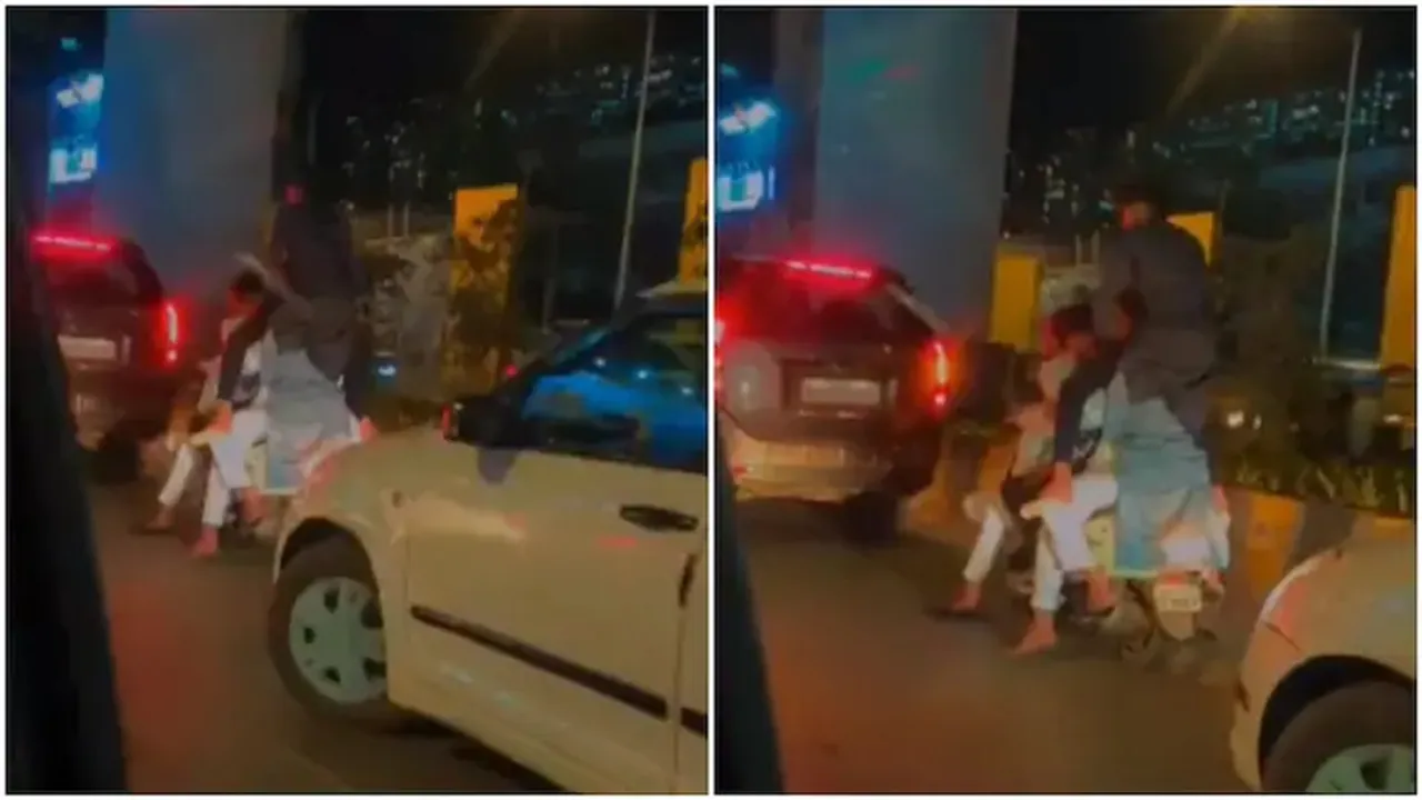6 people seen riding on a scooter