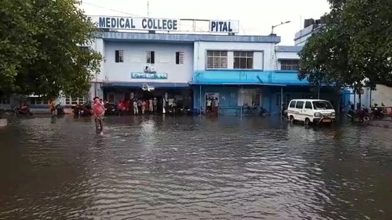 after a short rain front yard of Malda Medical was waterlogged