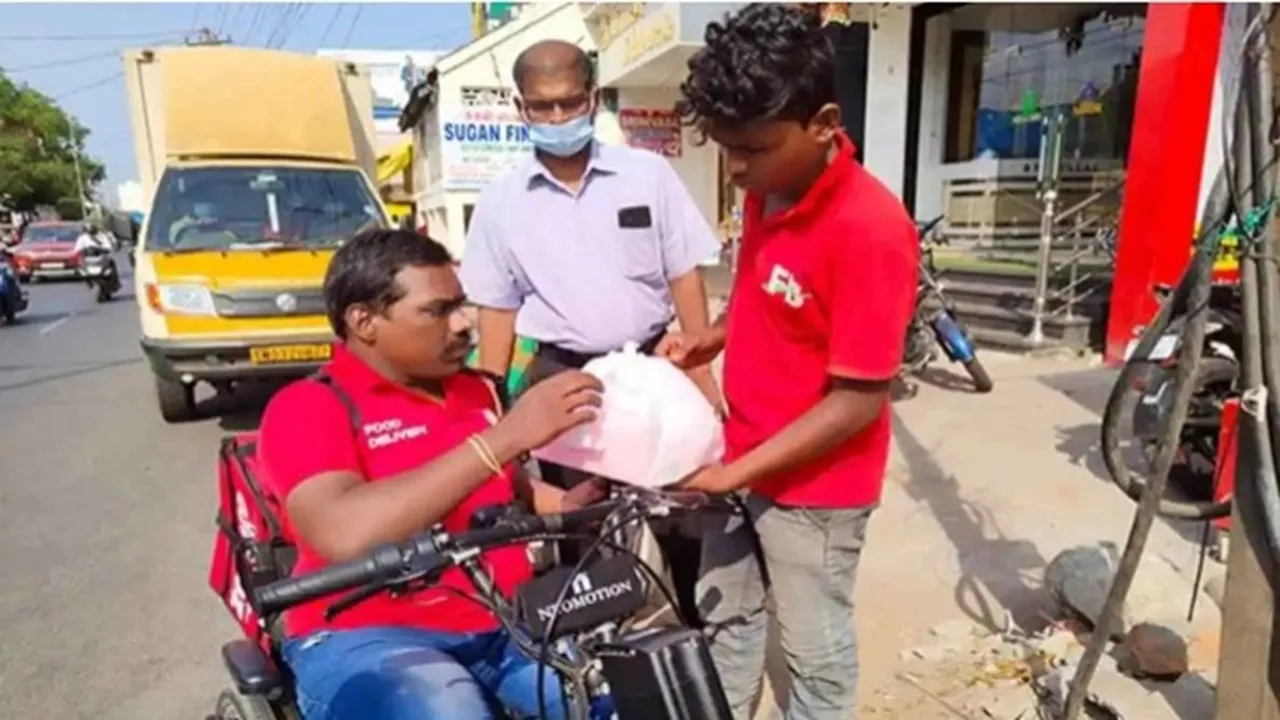 india,wheelchair video,food delivery boy,ips officer,chennai's ganesh murugan