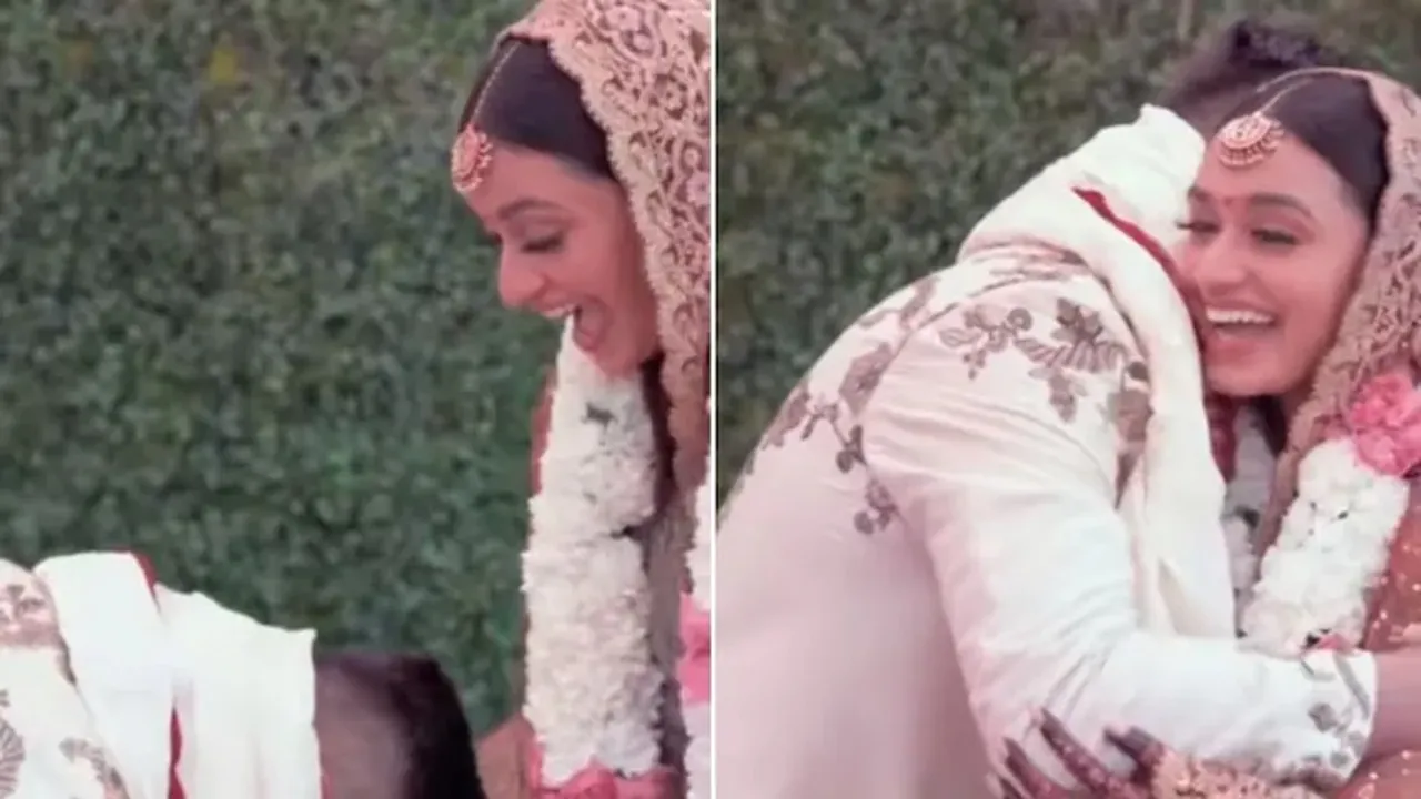 "wedding video, desi groom, desi bride, groom touches feet