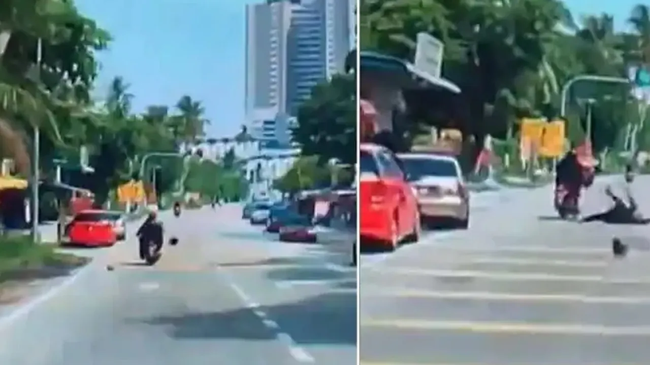 viral video,accident,bike accident,trending video,coconut falls on women,google trends today,Coconut,Scooter,woman