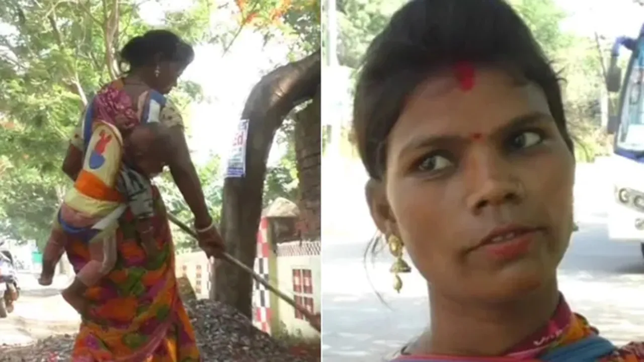 Odisha Sanitary Worker Sweeps Road