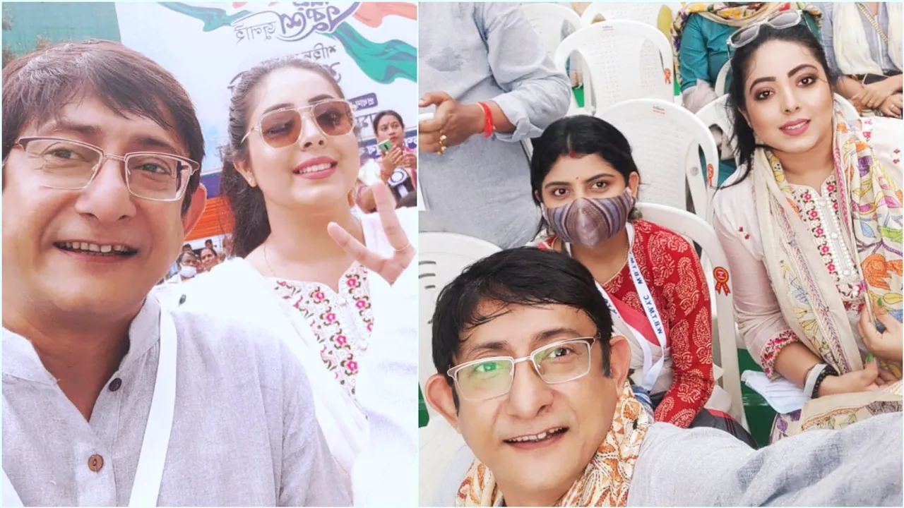Kanchan Mullick, TMC 21 July rally, 21 July TMc Shahid Diwas, kanchan Sreemoyee, tollywood stars at 21 july rally, ২১ জুলাই, তৃণমূল শহীদ দিবস, কাঞ্চন মল্লিক, শ্রীময়ী চট্টরাজ, কাঞ্চন-শ্রীময়ী, কাঞ্চন মল্লিক শ্রীময়ী চট্টরাজ, ২১ জুলাই সমাবেশে টলিউড তারকারা, Indian Express Entertainment News, Bengali news today