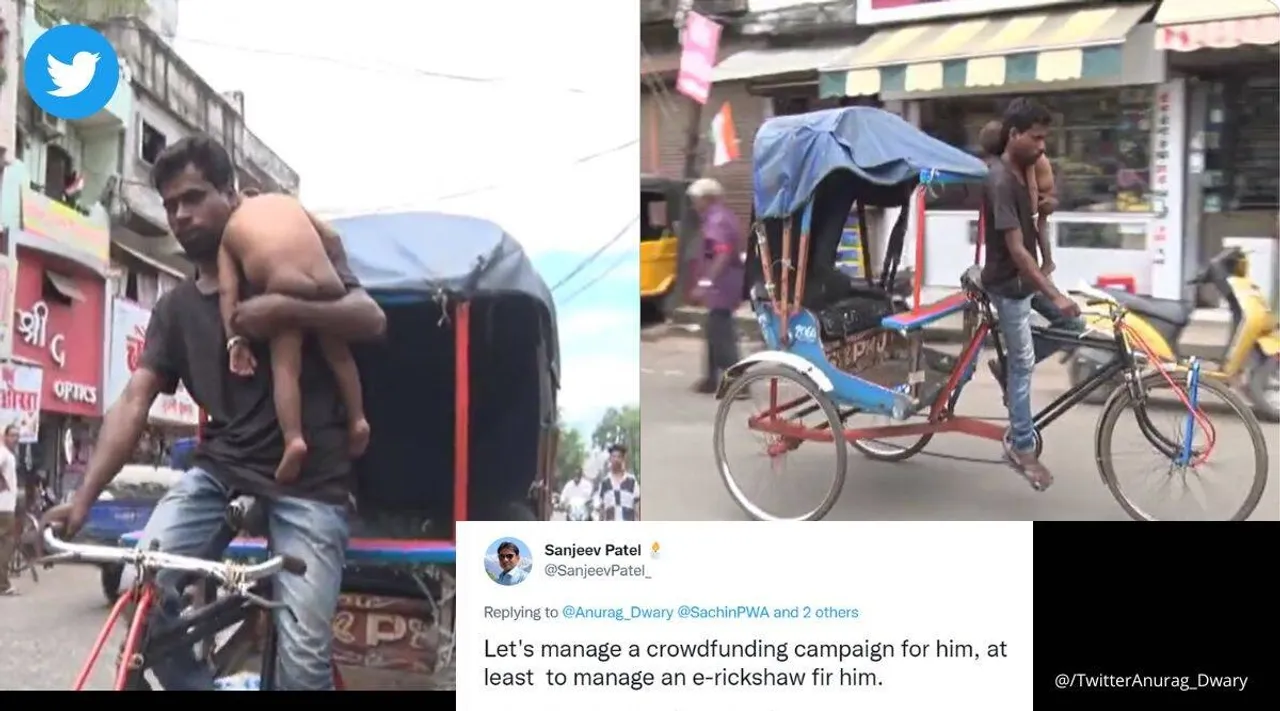 man riding cycle rickshaw, Madhya Pradesh, Jabalpur, infant son, Bihar migrant, viral, trending, Indian Express