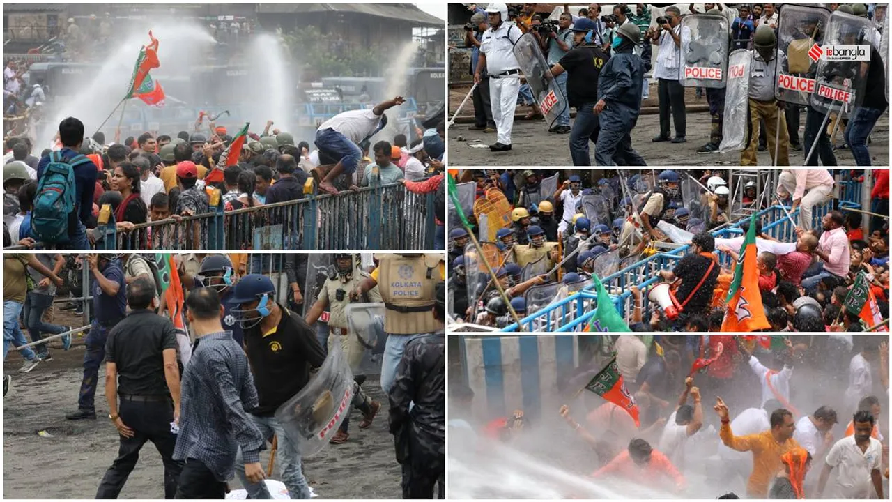 Nabanna Abhijan, BJP,BJP,Police,Nabanna Abhijan,Second Hooghly Bridge,Howrah, বিজেপি, নবান্ন অভিযান, বিজেপির নবান্ন অভিযান, হাওড়া ব্রিজ, দ্বিতীয় হুগলি সেতু, দিলীপ ঘোষ, সুকান্ত মজুমদার, শুভেন্দু অধিকারী, বিজেপি