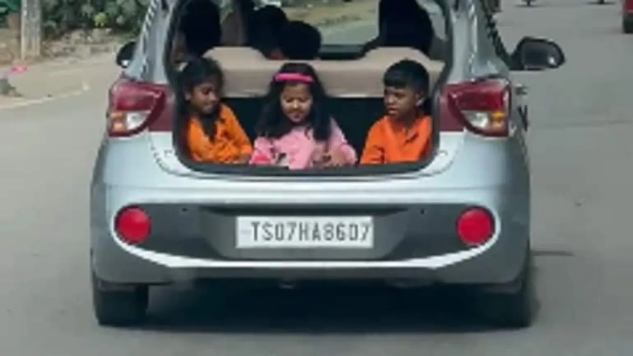 "viral, video, shows, kids, travelling, open, boot, telangana, police, responds, news, daily news, latest news, news online, current news, current affairs, national