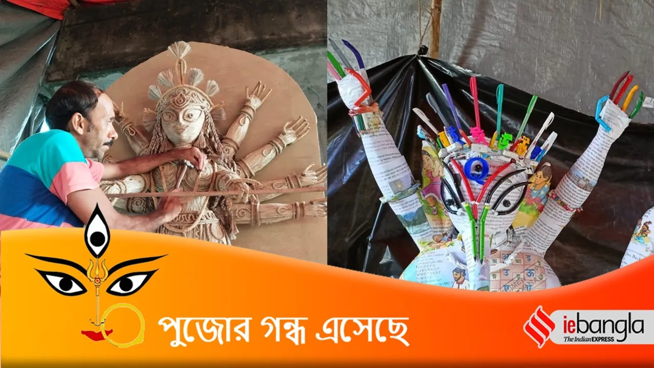 gayeshpur artist making durga idol by jute