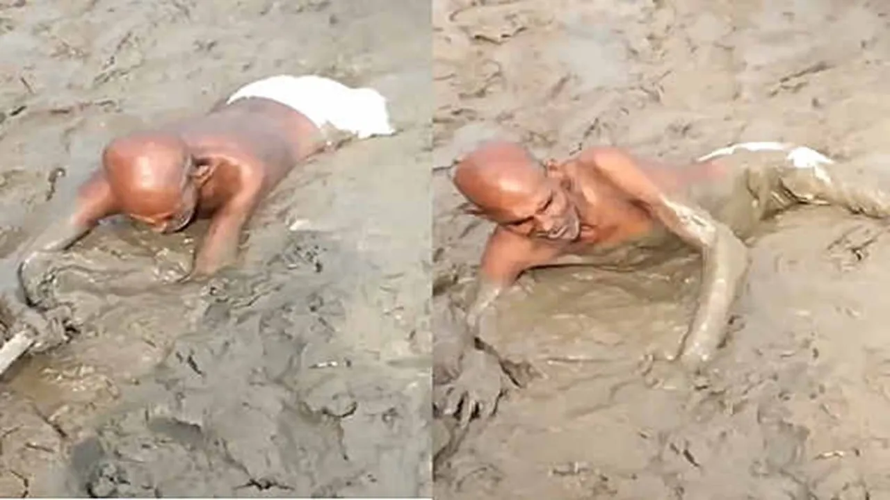 Two elderly trapped in the swamp, Ken river, drinking water, Hamirpur, nal jal yojana, drinking water issue, bundelkhand, UP News