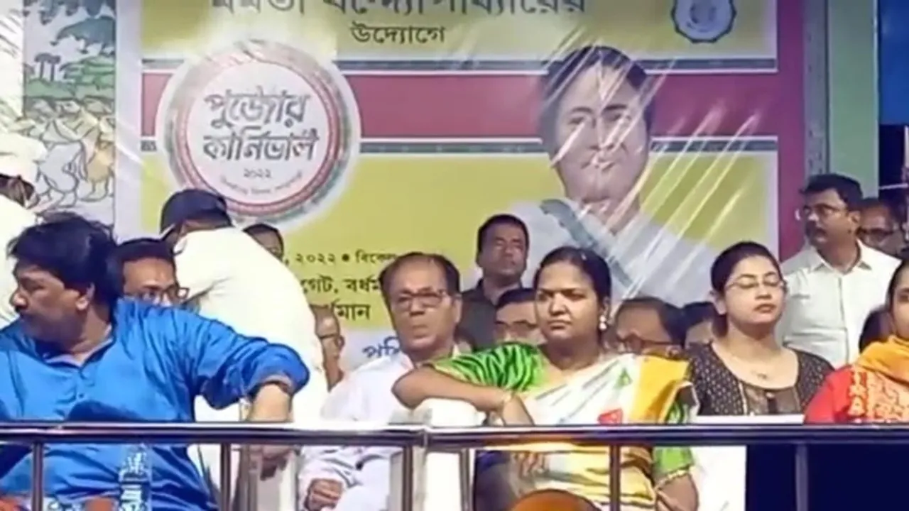 burdwan municipality chairman paresh sarkar left puja carnival stage in anger